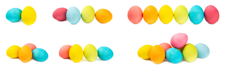 Easter eggs isolated on a white background. Handmade colorful Easter eggs. Easter celebration concept.