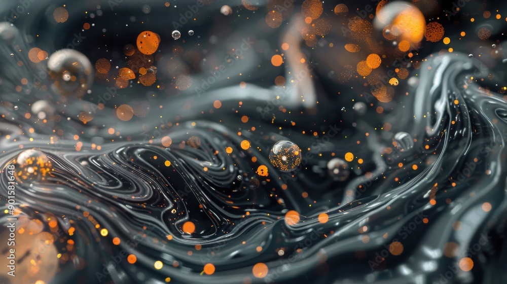 Poster abstract background with dark, wavy lines and glowing bokeh.