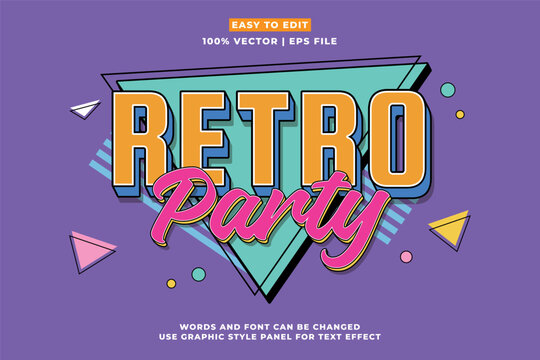 Retro editable text effect style - Retro vintage music party festival 3d cartoon style premium vector