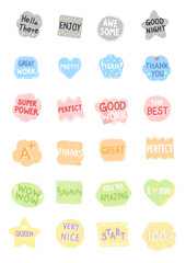 Icon set of good word badges cheer up sticker pack