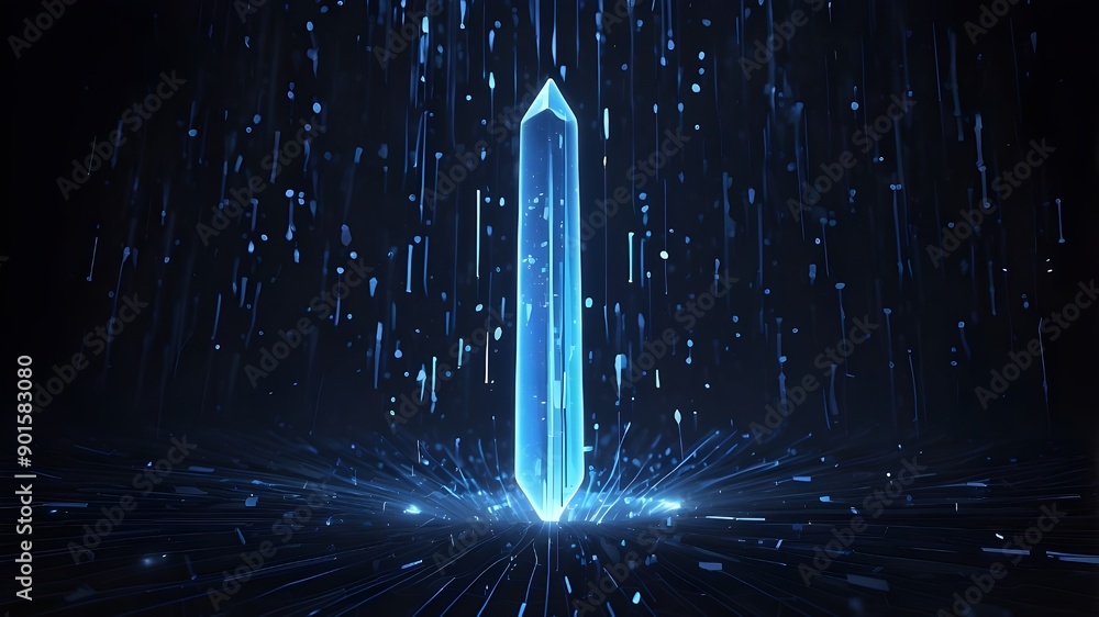 Poster digital blue exclamation point symbol with data streams that light,