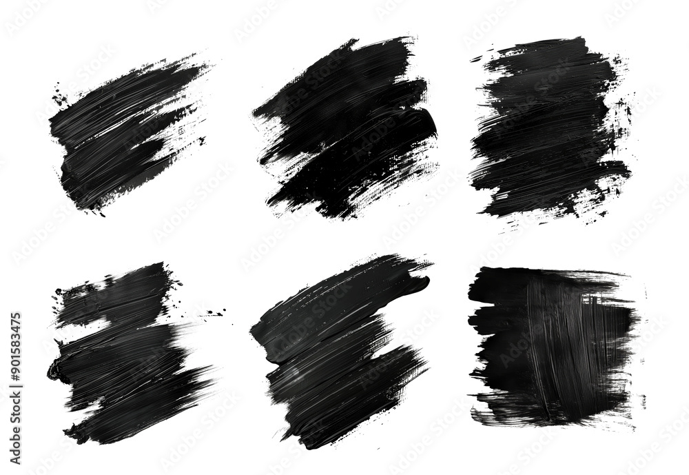 Aufkleber set of strokes of black paint showcase varying techniques on a clean white background, emphasizing t