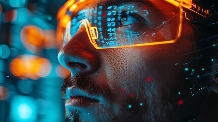 The Future of Technology: A Close-Up of a Person's Eye with Digital Data Overlay Representing Artificial Intelligence