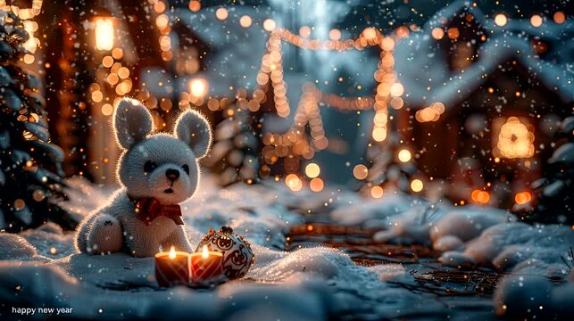 a festive wallpaper featuring cute dog dressed in Santa hats and scarves, christmas decoration tree. seamless looping time-lapse virtual 4k video animation background