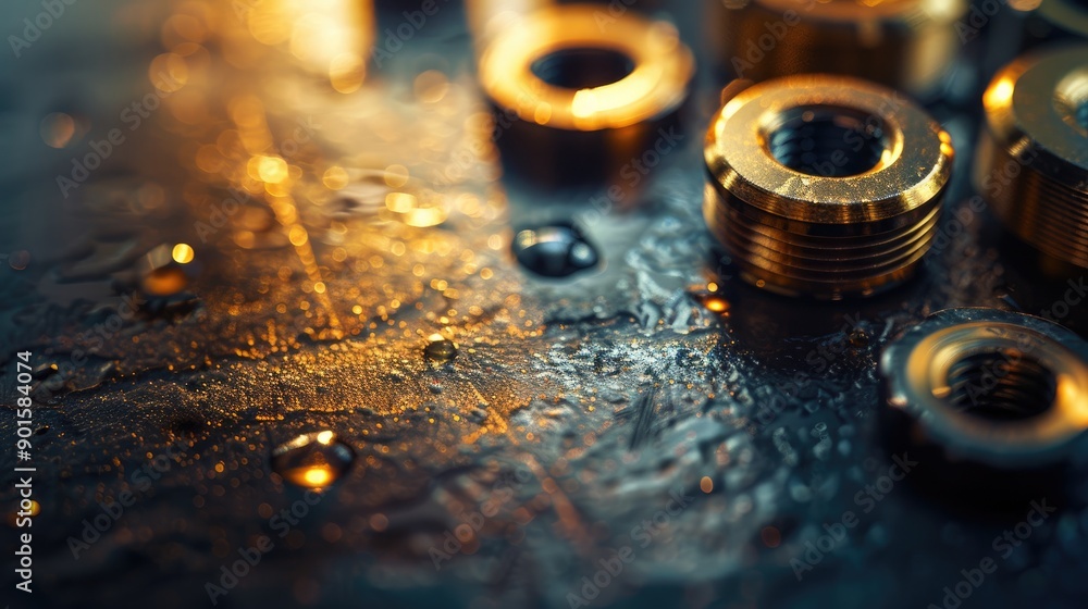 Aufkleber metallic hardware on textured background with space for text blurred focus on industrial elements fa
