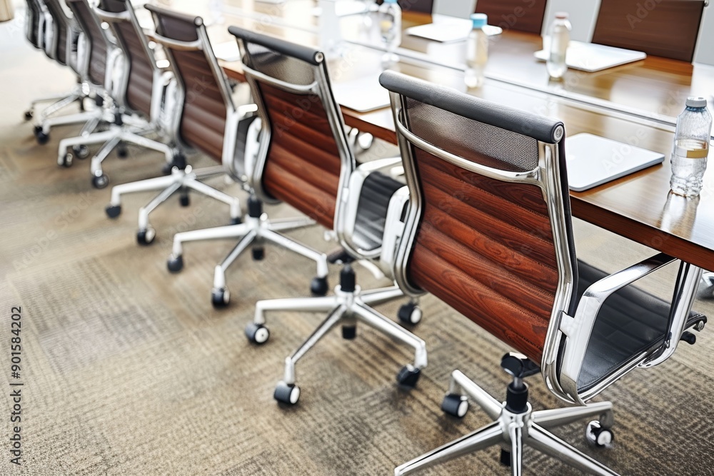 Sticker Modern conference room with sleek chairs and a large table emphasizing professionalism and collaborative work.