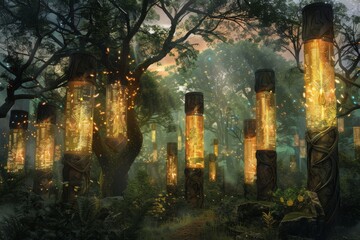 Obraz premium Enchanted forest pathway at twilight