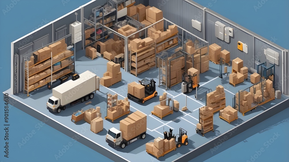 Poster an isometric representation of an intelligent warehouse management system using internet of things d