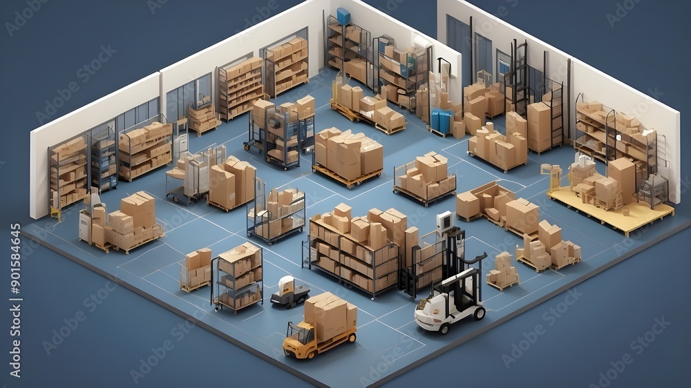Poster an isometric representation of an intelligent warehouse management system using internet of things d