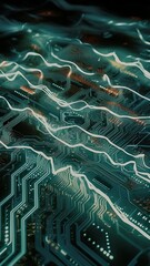 Circuit board background. 3d rendering, 3d illustration. Abstract technology and circuit board wallpaper with digital glowing waves and patterns