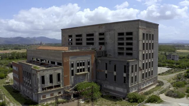 Aerial, Abandoned Centrale Di Sanda Caterina, Sardinia, Italy