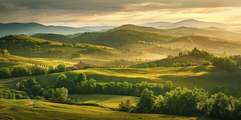 Obraz premium Sunrise Over Rolling Hills in Tuscany