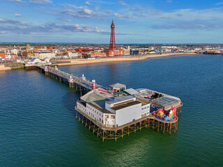 Aerial Image of Blackpool Tower along the Fylde Coast, Lancashire during a lovely Summer evening on...