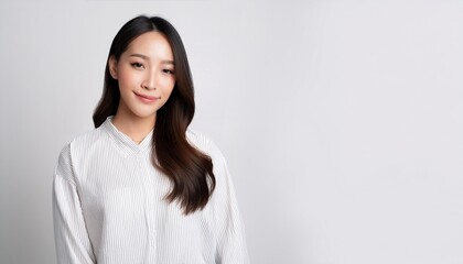 白いシャツを着た笑顔のアジア人女性
