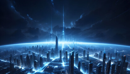 futuristic cityscape at night with glowing skyscrapers 3