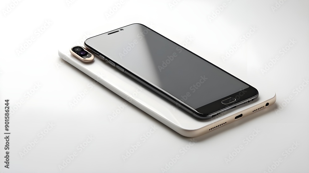 Poster isolated on a white backdrop, a smartphone with an empty screen perfect for a branding mockup or pro
