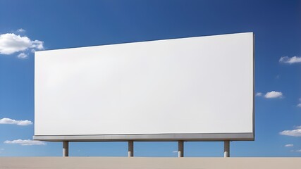 a large blank billboard on a contemporary structure, with the background being a deep blue sky.