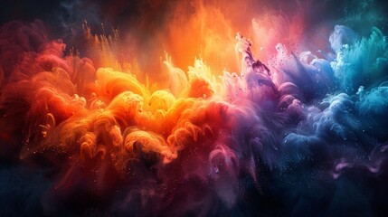 Vibrant Swirls of Color Create Ethereal Clouds Against a Dark Background in the Evening. Generative AI