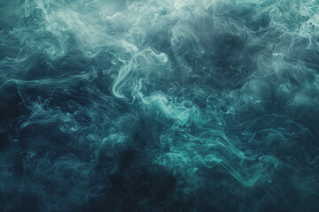 Dynamic smoke clouds are illuminated by a neon turquoise texture. like an underwater scene.