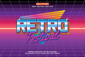 Retro editable text effect style - Retro vintage music party festival 3d cartoon style premium vector