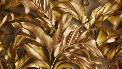 3d gold color leaf wallpaper design