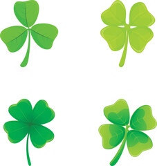 Various clover icons set cartoon vector. Green clover with four leaf. Plant, nature concept