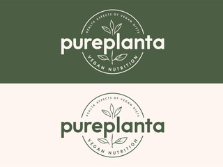 Vegan plant icon logo. Vegetarian plant symbol nature badge bio product eco-label icon. Vegan icon set. Bio, Ecology, Organic logos and icon, label, tag. Green leaf icon on.