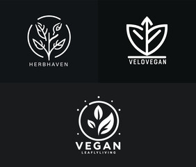 Vegan plant icon logo. Vegetarian plant symbol nature badge bio product eco-label icon. Vegan icon set. Bio, Ecology, Organic logos and icon, label, tag. Green leaf icon on.