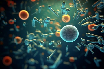 Obraz premium Abstract Biological Cells in Microscopic View.
