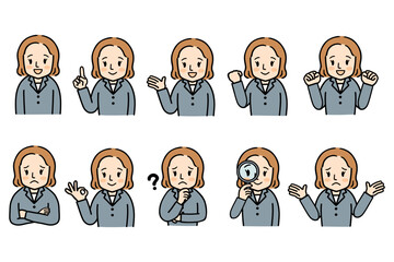 スーツを着た女性のポーズセット