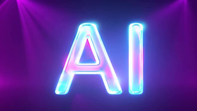 glowing sign AI inscription, generative artificial intelligence designation on technological background
