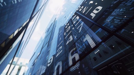 A low angle view of a modern skyscraper with a reflective facade, showcasing the city's skyline.