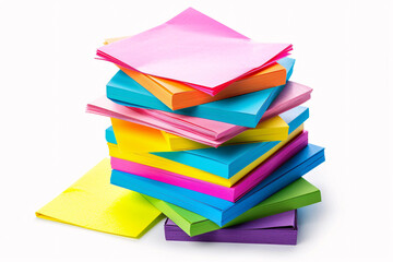 A stack of colorful sticky notes in various shades, perfect for adding a pop of color to any workspace.