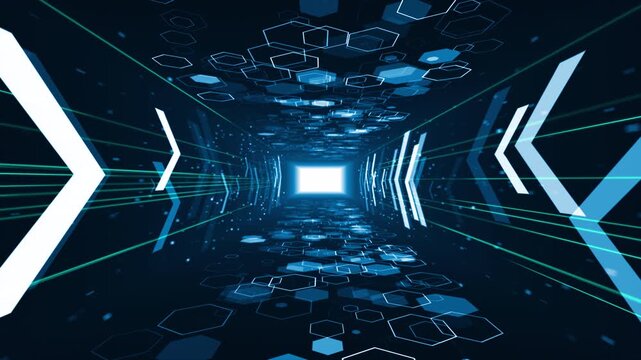 Technology tunnel digital business corporate abstract particles hex presentation broadcast background loop