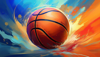 Basketball illustration on orange and blue abstract background