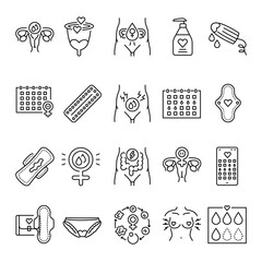 Menstrual cycle line black icons set. Signs  for web page, mobile app, button, logo. Vector isolated button.