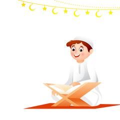 Cute little boy reading Holy book 