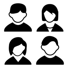 Vector flat illustration. Avatar, user profile, person icon, profile picture. Four persons. Suitable for social media profiles, icons, screensavers and as a template.