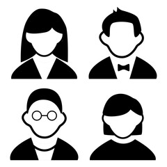 Vector flat illustration. Avatar, user profile, person icon, profile picture. Four persons. Suitable for social media profiles, icons, screensavers and as a template.