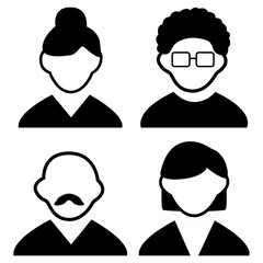 Vector flat illustration. Avatar, user profile, person icon, profile picture. Four persons. Suitable for social media profiles, icons, screensavers and as a template.