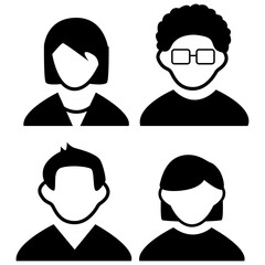 Vector flat illustration. Avatar, user profile, person icon, profile picture. Four persons. Suitable for social media profiles, icons, screensavers and as a template.