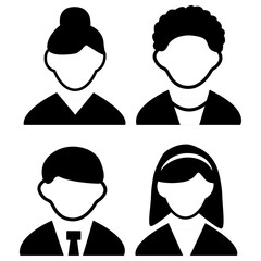 Vector flat illustration. Avatar, user profile, person icon, profile picture. Four persons. Suitable for social media profiles, icons, screensavers and as a template.
