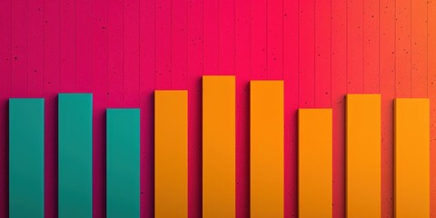 Obraz premium Colorful abstract bar graph pattern on vibrant pink and orange background, 3D design for business, finance, or data visualization concepts.