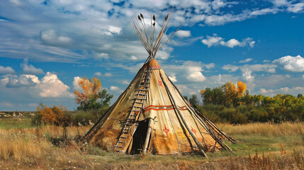 Native american indian wigwam in the prairie.
