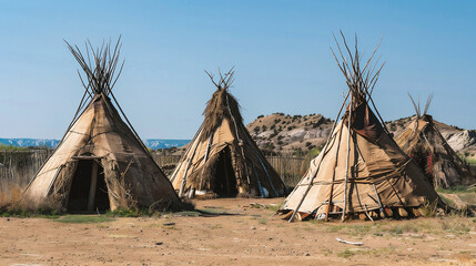 Native american indian wigwam in the prairie.