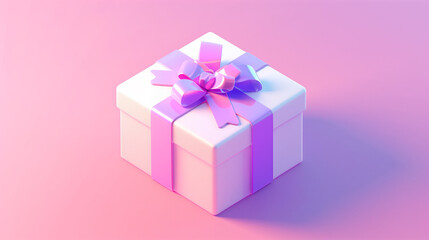 Obraz premium A white box with a red, yellow, and blue ribbon on top. The box is decorated with a bow and is placed on a white background