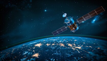 Satellite Orbiting Earth at Night A Stunning Display of Technology and Our Planets Beauty