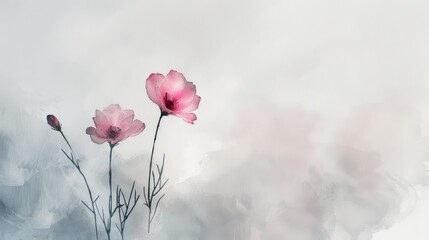 Watercolor painting of delicate pink flowers on a white background.