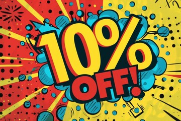 Comic book style 100% off promotional graphic with vibrant colors