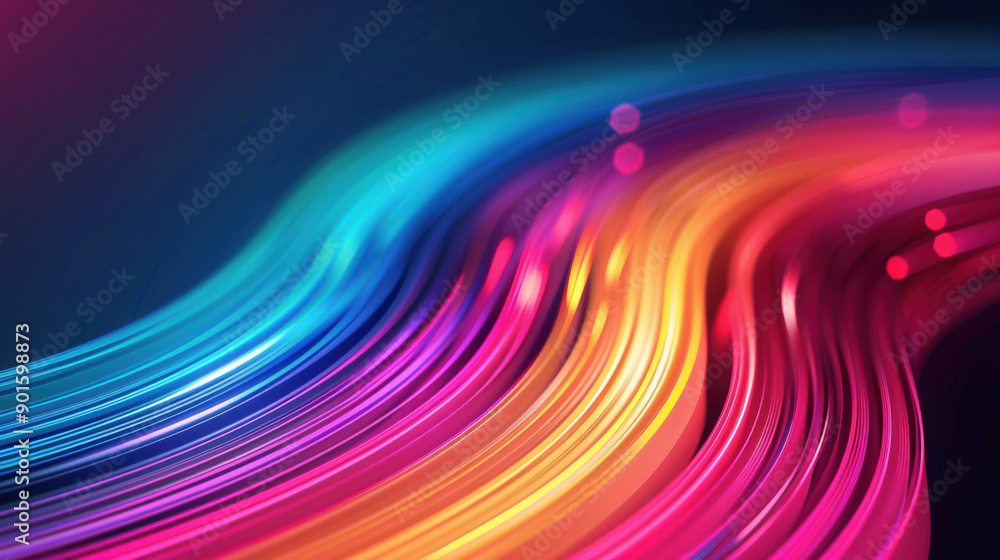 Poster vibrant abstract lines in motion. colorful curved streaks creating a dynamic flow pattern with neon 